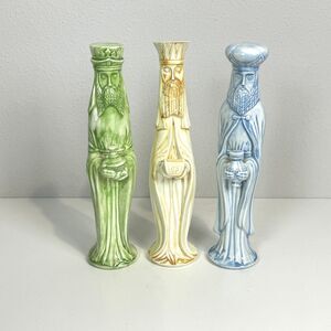 Vintage Three Wise Men Nativity Christmas Set Handmade Painted Ceramic MCM 13"